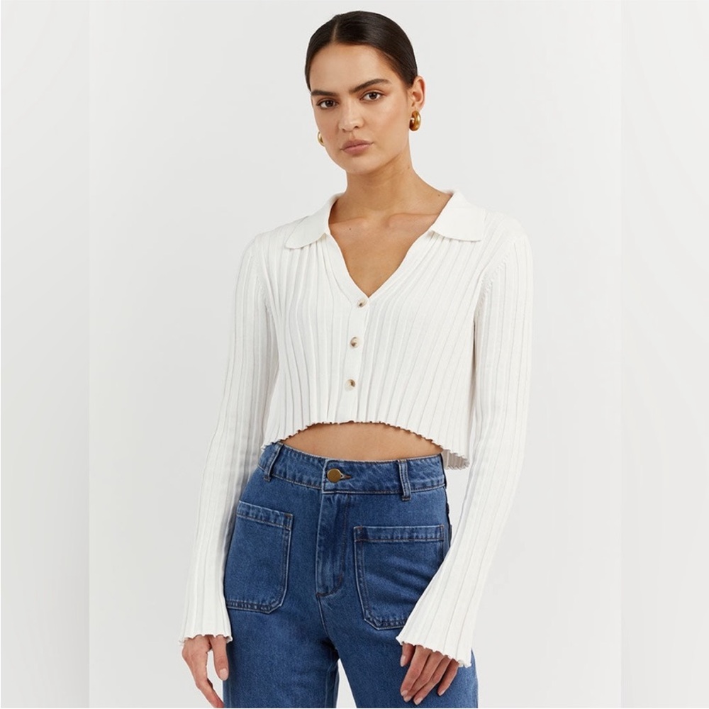 Dissh Max white ribbed collared crop top